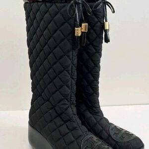 Tory Burch Gigi Quilted Black Knee-High Boots